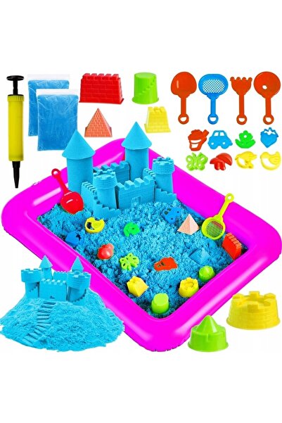 Ayawaska Nisip creativ magic 2 kg albastru cu 14 forme si accesorii, set cuti...