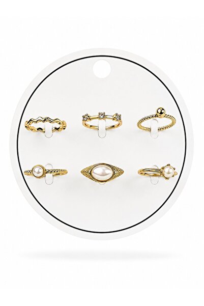 serelya Gold Color Brass Vintage Detailed 6-Piece Ring Set, Size 7-8