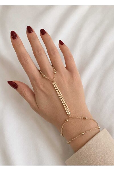 invictus design Kadın Gold Zincir Boncuklu Çift Sıra Balıksırtı Yaprak Model ...