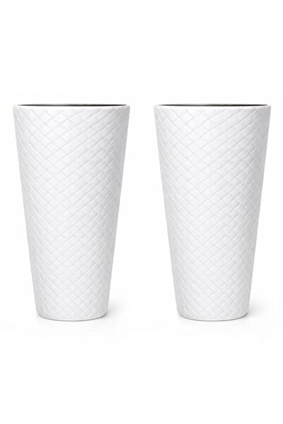 Solplant Set 2 ghivece de flori, Matuba Slim, rotunde, inalte, 30x55 cm, alb,...