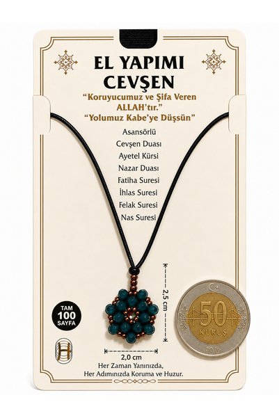 hennadibace Crystal Neck Amulet (Handcrafted) Cevşenül Kebir, Evil Eye Verse, Ayetel Kürsi, Surahs of Falaq and Nas, Spiritual Armor