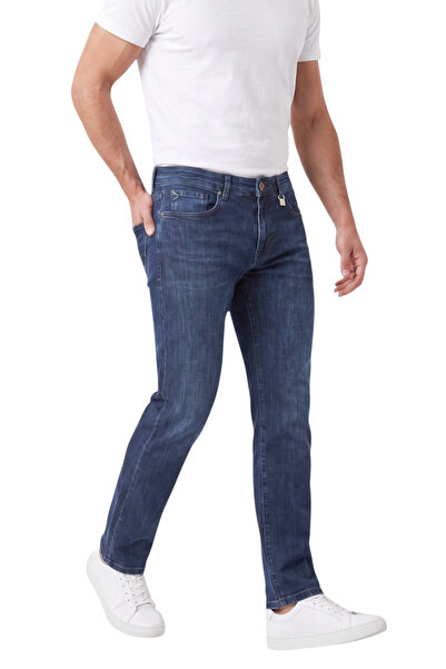 DeepSEA Men's Regular Fit Standard Cut Lycra Stonewashed Navy Blue Jeans – Fl...