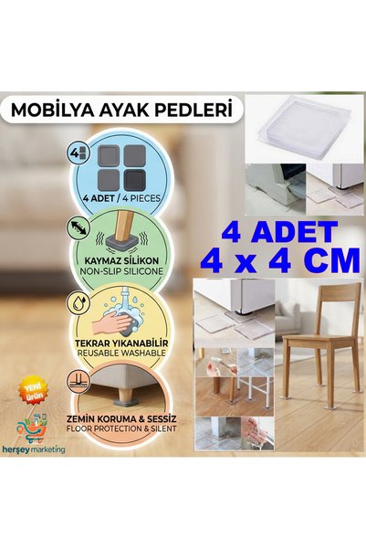 HerŞey Marketing 4 Adet Silikon Şeffaf Koltuk Mobilya Masa Beyaz Eşya Yazıcı ...