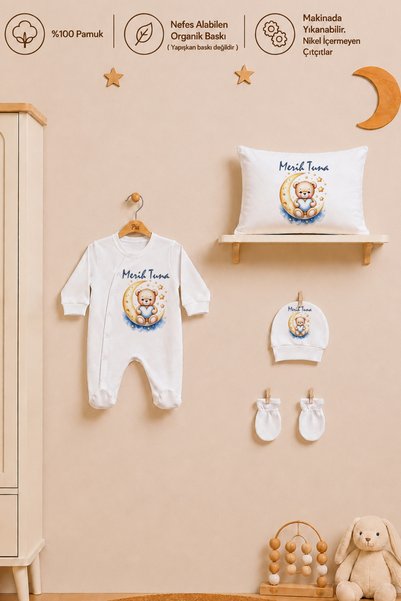 Pia Baby İsme Özel Erkek Bebek Tulum %100 Pamuk Organik Baskılı İsimli Bebek ...
