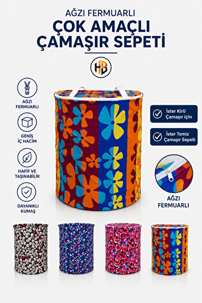 HOBİLON Fermuarlı 42×35 Büyük Boy Çok Amaçlı Çamaşır Sepeti Düzenleyici