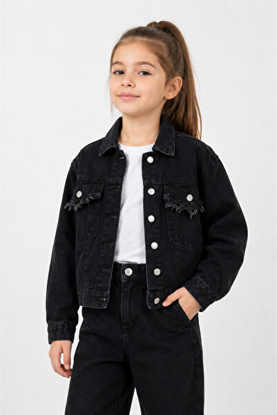 GİYİCEM TEKSTİL Jachetă din denim cu buzunar cu sclipici pentru fete 1546-2027