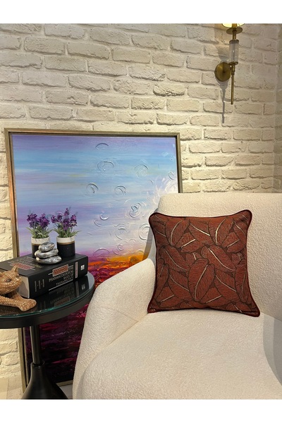 Genel Markalar Deren Yaprak Desenli Dekoratif Kırlent Kılıfı 45x45 cm
