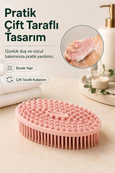 FLY LIFE Çift Taraflı Silikon Duş ve Vücut Fırçası Masajlı Esnek Banyo Kesesi