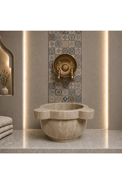 banyodecor Traverten Düz Mermer Kurna