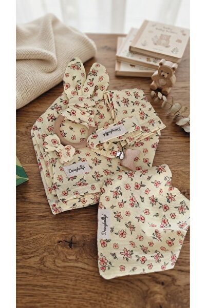 Daisybaby Retro Kır Çiçeği Konseptli Organik Müslin Yenidoğan ve Bebek Kombin Seti