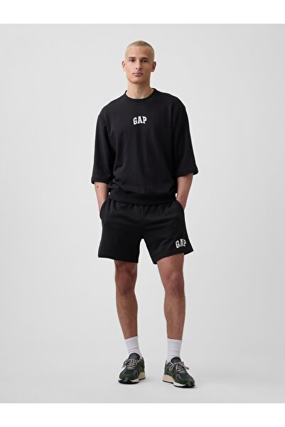GAP Erkek Siyah Relaxed Logo Fransız Havlu Kumaş Şort