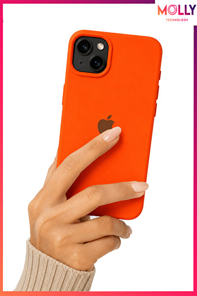 Molly iPhone 13/14 İçin Neon Turuncu Soft İçi Kadife Lansman Silikon Kılıf