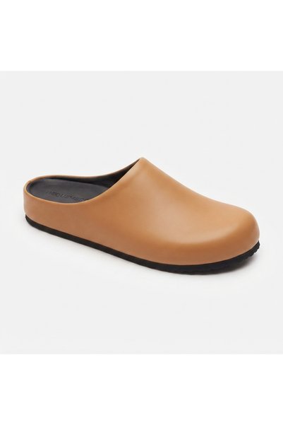 Bequemere Mk410 Tan Genuine Leather Full Covered Cork Sole Unisex Orthopedic Sabo Slippers