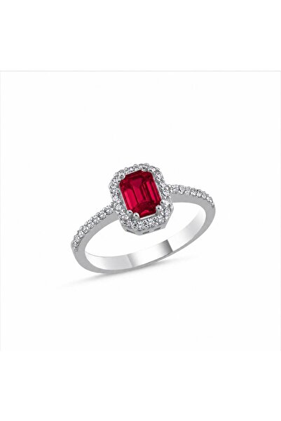LA MİA FELİCİTA 925 Ayar Gümüş Ruby Renk Baget Taşlı Zarif Kadın Yüzük