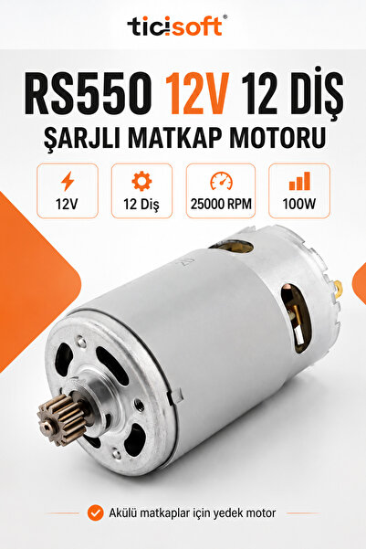 Ticisoft RS550 12V Sarjli Matkap Motoru 12 Dis Pinyonlu DC Akulu Matkap Yedek...