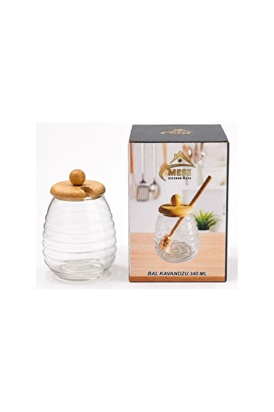 Mestore Oak Honey Jar with Spoon 340 ml