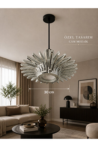 SARASWATİ Özel Tasarım Cam Mozaik Kaplama Avize | Modern Dekoratif Sarkıt Avize