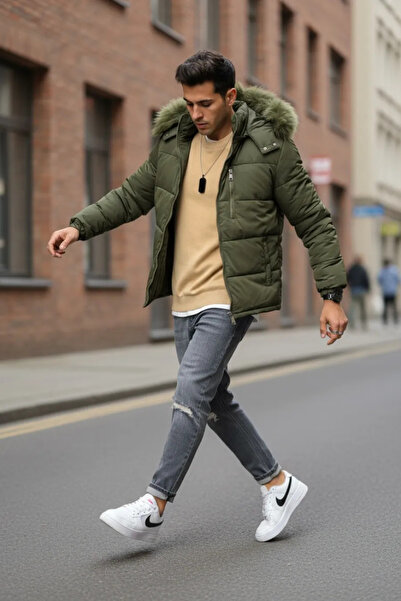 dehaine Men's FUR-FURRED jacket, detachable hood, detachable fur, casual jack...