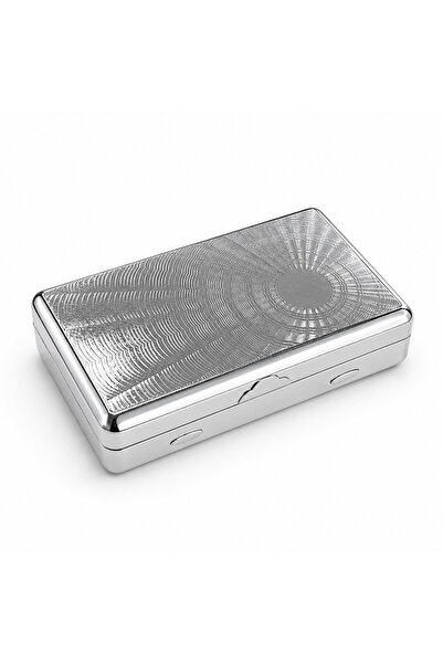 Han Tobacco Dekoratif Metal tütün Saklama Kutusu 10x6x3 cm Gümüş Renk Altın İ...
