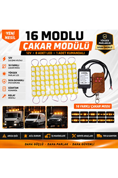 AKÇAKAYA 12V 16 Modlu Çakar LED Modül Seti – 8 LED + Uzaktan Kumandalı