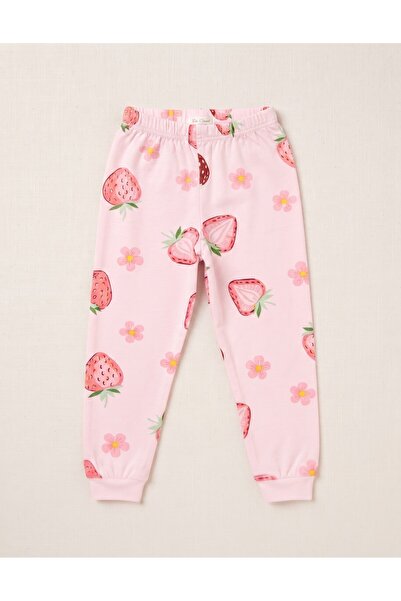 Little D&E Girl's Strawberry Patterned 100% Cotton Pink Pajama Set