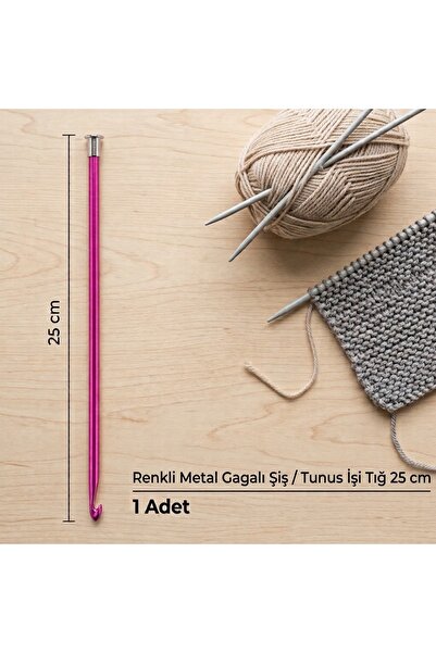 miraylahobi Renkli Metal Gagalı Şiş / Tunus İşi Tığ 25 cm (No: 2.5 mm) - 1 Adet