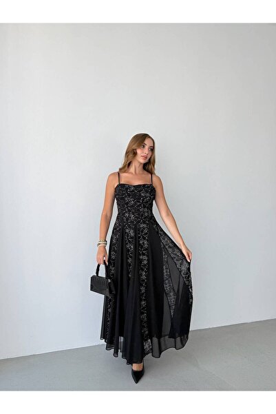 Roserella Tekstil ROWENA Maxi Elbise - Siyah