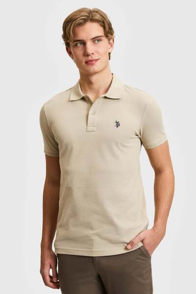 U.S. Polo Assn. Mens Slim Fit Beige Basic Polo T-Shirt