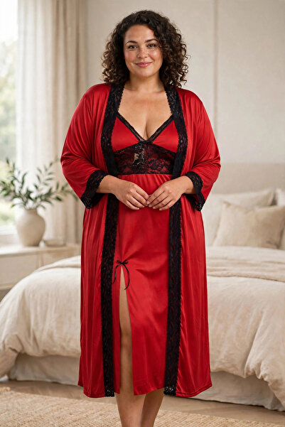 Truva XXL طقم ملابس نوم نسائية من الساتان الحريري مقاس كبير