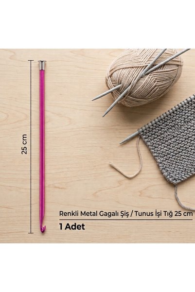 miraylahobi Renkli Metal Gagalı Şiş / Tunus İşi Tığ 25 cm (No: 3.5 mm) - 1 Adet