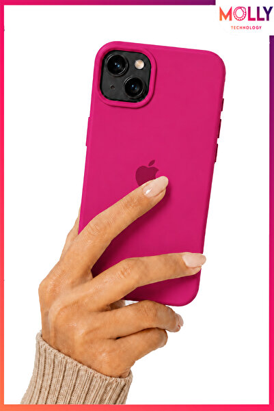 Molly iPhone 13/14 İçin Magenta Soft İçi Kadife Lansman Silikon Kılıf