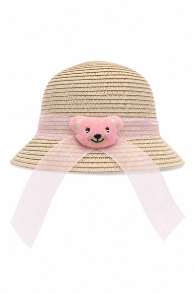 Jack Ferrero Girl's Pink Teddy Bear Straw Beach and Sun Hat