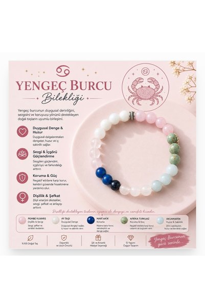 Leyandoğaltaş Cancer Zodiac Natural Stone Bracelet |   Moonstone Pink Quartz ...