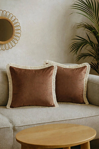 Vannes Home غطاء وسادة مزخرف فاخر من المخمل مكون من قطعتين باللون البني مقاس ...