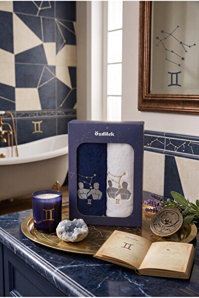 Özdilek Hand and Face Towel Set of 2 Boxed Gemini Zodiac Embroidered 50X90