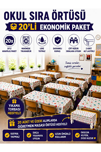 GÜLHOME 20-Piece School Desk Tablecloth Elastic A-Quality Fabric Stain Resistant