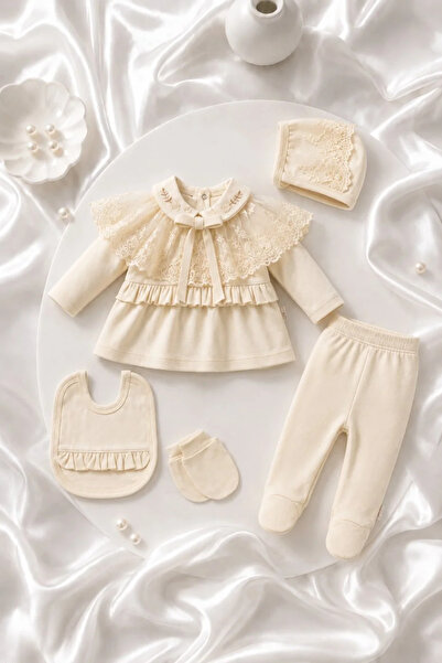 Tuğra Bebe Baby Girl Lace Detailed Bowknot 5-Piece Hospital Discharge Set 100...