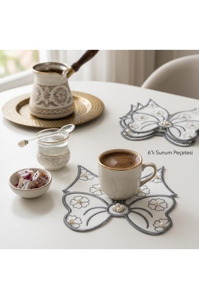 OMAYtr Pearl Embroidered Butterfly Shaped 6-Piece Presentation Napkins
