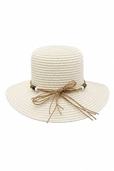 Jack Ferrero Women's Summer Straw Beach Hat with Bead and Lace Detail Wide Br...