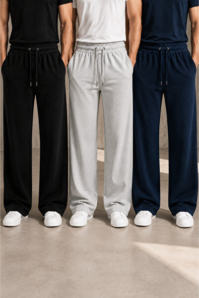 BRACCİX 3-Piece Men's Wide Leg Sweatpants Black Gray Navy Blue – Comfortable ...