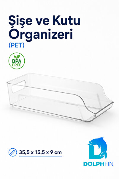 DolphFin Şeffaf PET Şişe ve Kutu Organizeri Buzdolabı Düzenleyici 35,5x15,5x9 cm