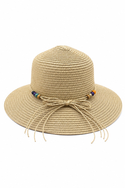 Jack Ferrero Straw Beach Hat Wide Brim Bowknot and Colorful Bead Detail Summe...