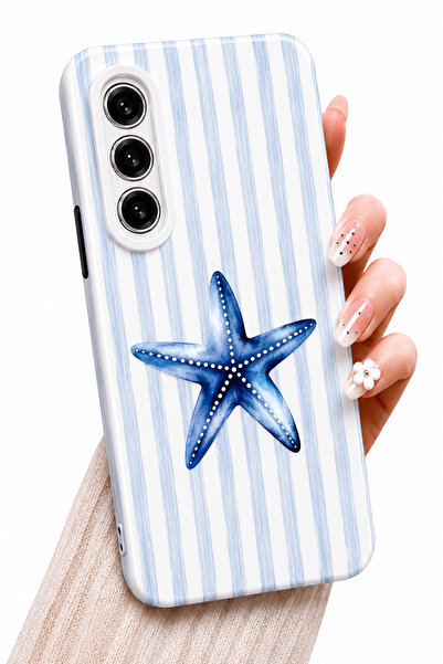 Kipgsm Samsung Galaxy S26 Plus Uyumlu Kılıf Mavi Deniz Yıldızı Çizgili Desenl...