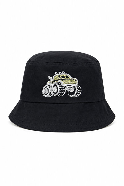 Jack Ferrero Black Embroidered Monster Truck Patterned Children's Bucket Hat ...