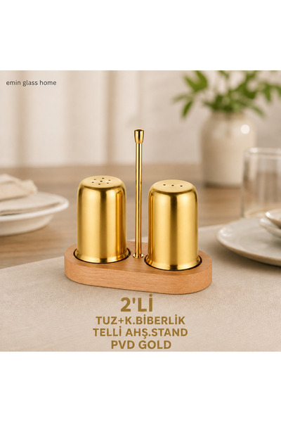 Genel Markalar EMİN 2'Lİ TUZ+K.BİBERLİK TELLİ PVD GOLD AHŞ.STAND