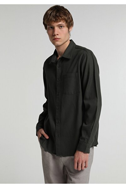 Colin's Regular Fit Shirt Neck Plain Men's Green Long Sleeve Shirt
