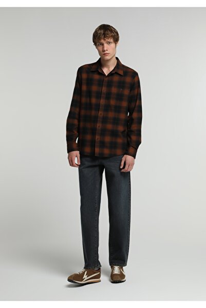 Colin's Regular Fit Shirt Neck Ekoseli Erkek Turuncu Uzun Kol Gömlek