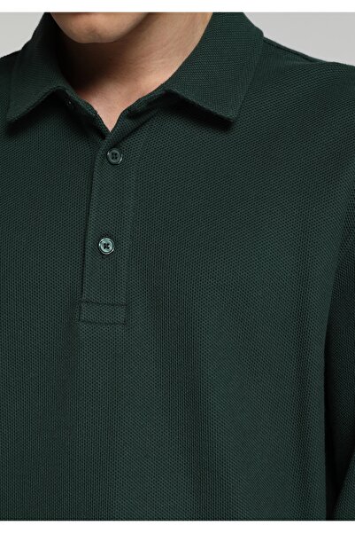 Colin's Relaxed Fit Polo Yaka Düz Erkek Yeşil Uzun Kol Tişört
