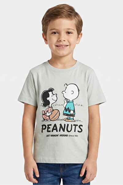 PEANUTS Kids Boy Graphic Print Short Sleeve T-Shirt, Sage Green