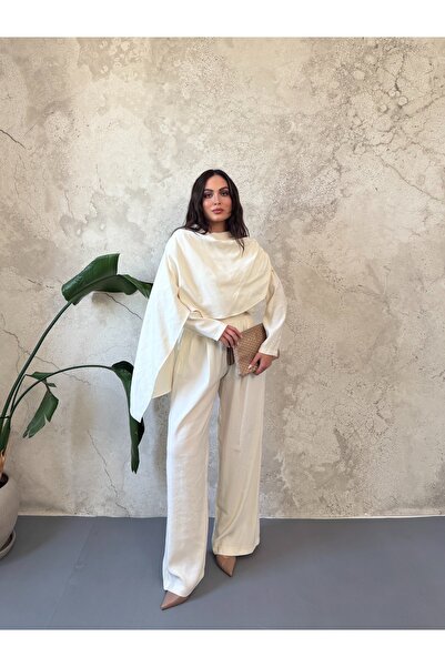 LUMU طقم نسائي مكون من قطعتين مع عباءة بلون إكرو